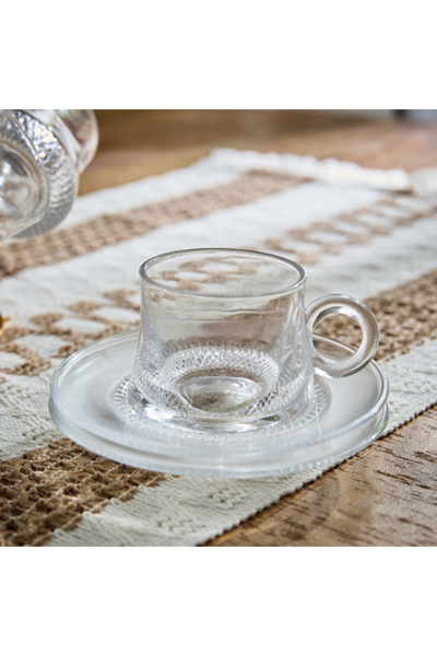 Home Box Orchid 12-Piece Glass Cup and Saucer Set with Stand 100 ml