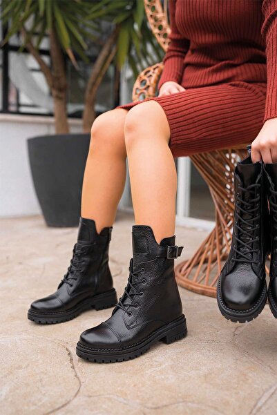 Parponi Pamela Buckle Γυναικείες Μπότες από Γνήσιο Δερμάτινο Μαύρο