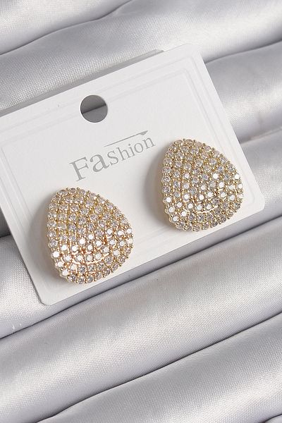 SeyCey.co Brass Gold Color Zircon Stone Plate Model Women's Earrings