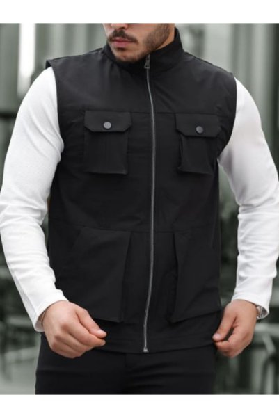 TRS YB GİYİM Çok Cepli Kampçı Outdoor Yelek Rio Model Siyah Erkek
