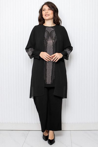 SUBU TASARIM Stone Print Detailed Double Suit Black Tbs952
