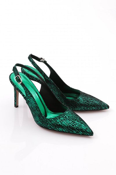 DGN Pantofi cu toc cu vârf ascuțit pentru damă, cu model verde 210835910