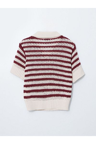 LC Waikiki Lcw Vision Burgundy Polo Neck Openwork Women's Knitwear Sweater
