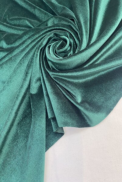 Yiğit Kumaş Emerald Green Velvet Fabric Lycra Draped Dress