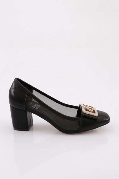 DGN Pantofi cu toc joasă cu cataramă H pentru damă, tencuiți negru 112422621