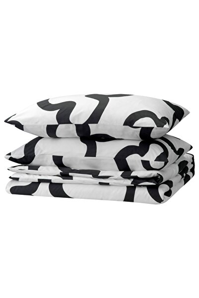 Generic غطاء لحاف و2 كيس وسادة، أبيض/أسود، 240×220/50×80 سم