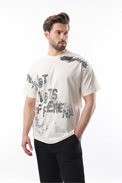 Madmext Ecru Printed Men's T-Shirt E7115