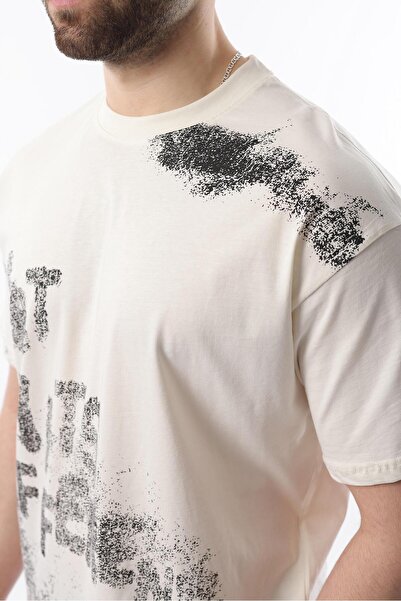 Madmext Ecru Printed Men's T-Shirt E7115