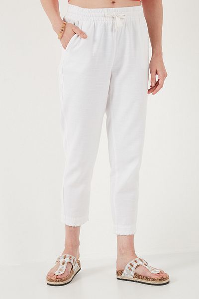 Lela Pantaloni scurti din bumbac cu talie înaltă cu aspect de in PANTALONI 668YP5134
