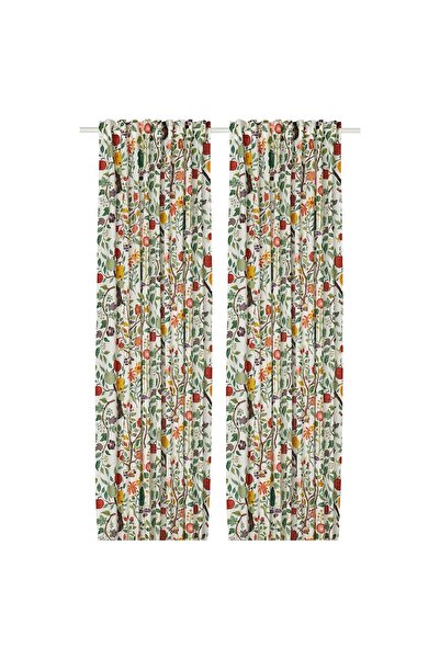 Generic Curtains, 1 pair, with heading tape/ white/multicolour floral pattern...