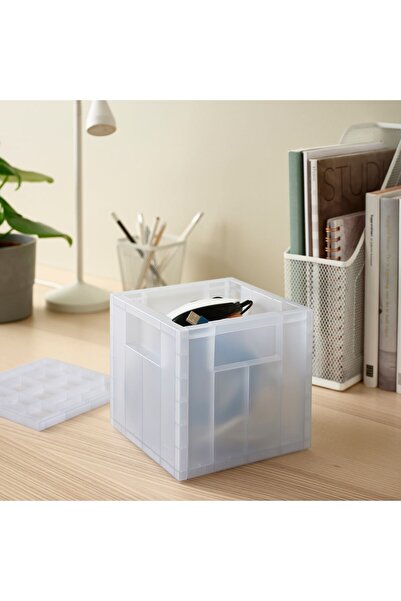 erorex Storage box with lid, transparent grey-blue, 16.5x16.5x16.5 cm