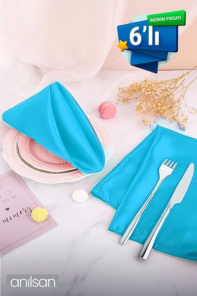 Anılsan Set of 6 Light Blue Napkins - 100% Cotton, 50X50Cm, Kitchen Cloth and Tableware Presentation Napkin