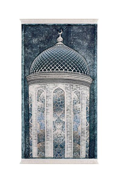 Bursa İpek Petrol Blue Quilted Sponge Prayer Rug