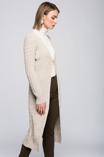 Sense Sheet Knitted V-Neck Single Button Long Knitwear Cardigan| Trk18294 Beige