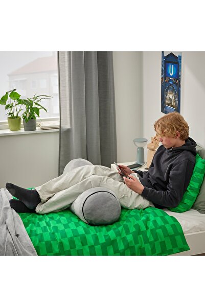 erorex Duvet cover and pillowcase, green/patterned, 150x200/50x80 cm