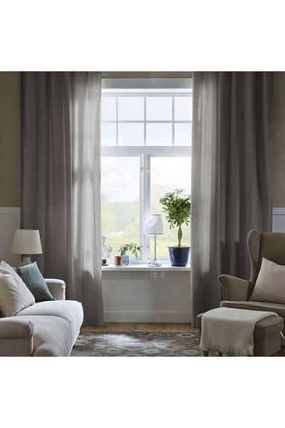 erorex Curtains with tie-backs, 1 pair, with heading tape/dark grey, 140x300 cm