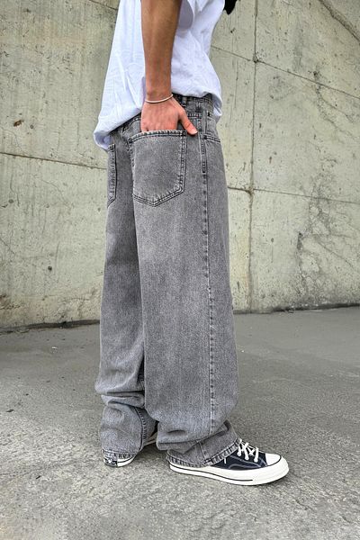 Flaw Wear Ripped Detail Gray Baggy Jeans