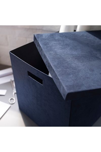 erorex Storage box with lid, velvet dark blue, 32x35x32 cm