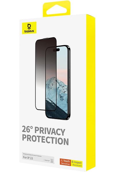 Baseus Diamond Series Full-Coverage Privacy Protection Tempered Glass Screen Protector for iP 15