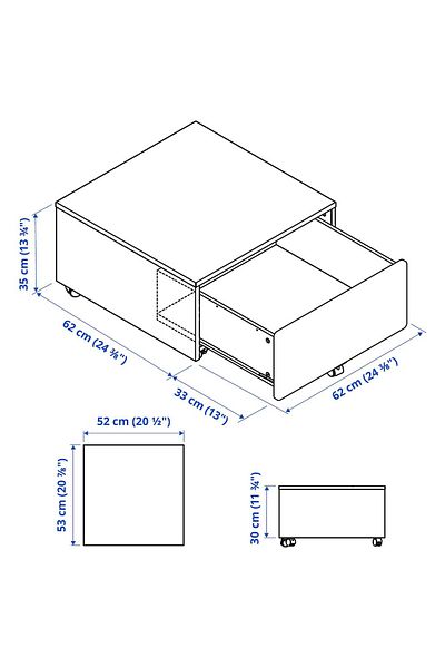 erorex Storage box with castors, white, 62x62x35 cm
