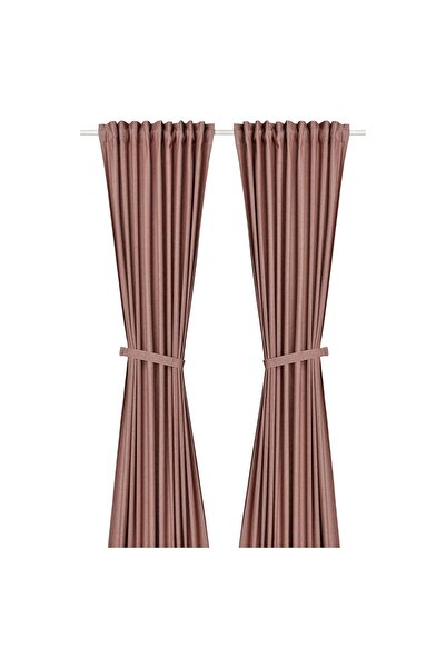 Generic Curtains with tie-backs, 1 pair, with heading tape/brown-red, 140x300 cm