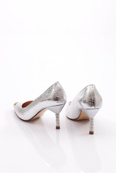 DGN Kadın Topuklu Ayakkabı Gümüş Balık Sırtı 9132621