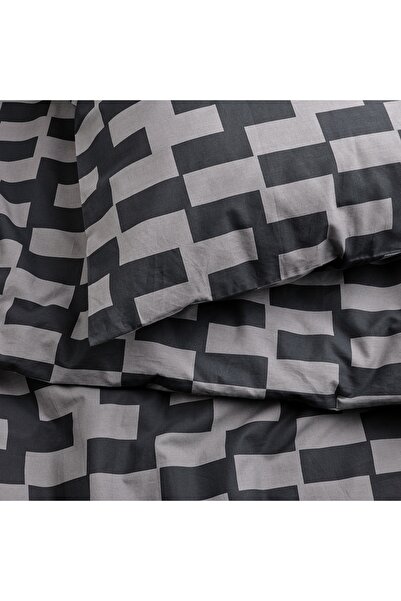 erorex Duvet cover and pillowcase, grey/black patterned, 150x200/50x80 cm