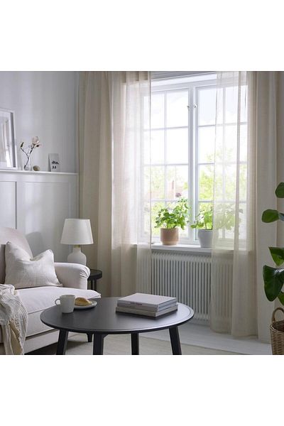 erorex Sheer curtains, 1 pair, with heading tape/light beige, 145x300 cm