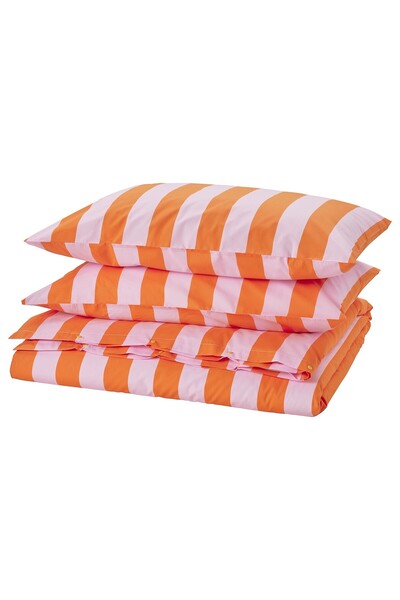 AZOZ MERCHLY Duvet cover and 2 pillowcases, orange/pink/striped, 240x220/50x8...