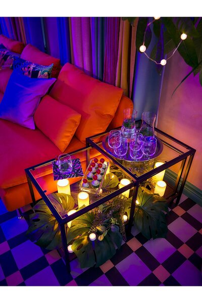 erorex Nest of tables, set of 2, black-brown/glass, 90x50 cm