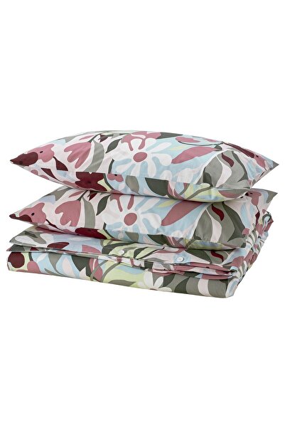erorex Duvet cover and 2 pillowcases, multicolour/floral pattern, 240x220/50x80 cm
