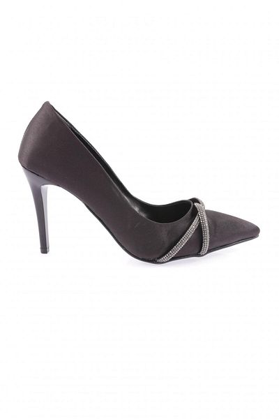 DGN Akt-01-23y Pantofi de rochie de seară cu bandă cu piatră argintie pentru femei, satin negru