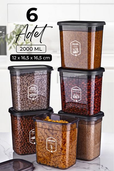 Kitchen Life طقم حاوية تخزين مستطيلة من مولي مكونة من 6 قطع سعة 2000 مل - طقم متعدد الاستخدام بسعة 2 لتر مع غطاء