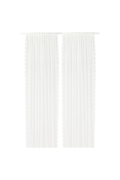 erorex Sheer curtains, 1 pair, with rod pocket/white flower, 145x300 cm