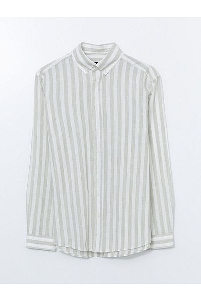 LC Waikiki Lcw Vision Green Regular Fit Long Sleeve Striped Poplin Men's Shirt