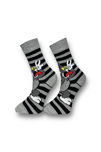 Mevo Single Unisex Gray Color Cartoon Character Stretchy Moisture Cotton Socks