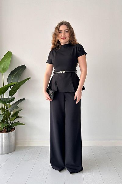 MaziButik Jumpsuit with Gold Belt - Black