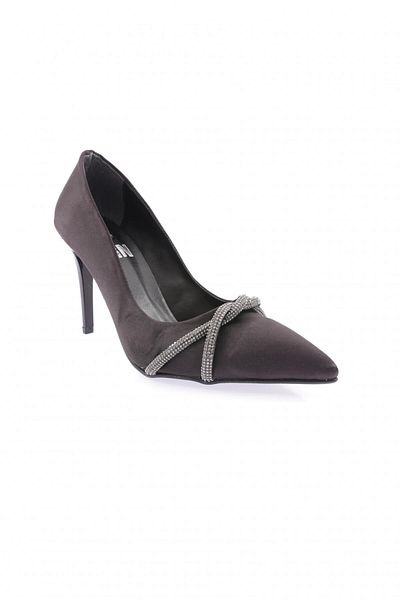 DGN Akt-01-23y Pantofi de rochie de seară cu bandă cu piatră argintie pentru femei, satin negru