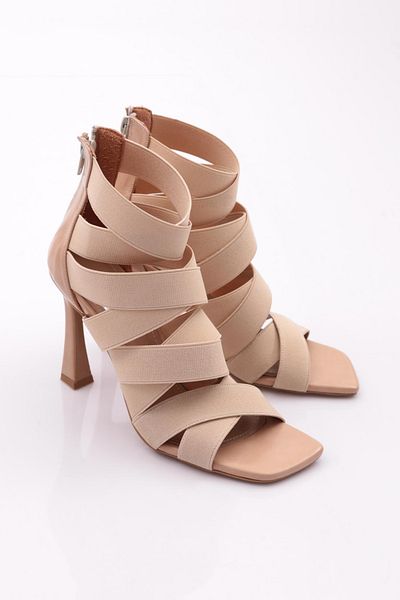 DGN Pantofi de seara de dama cu fermoar in spate cu toc Bej 71012535