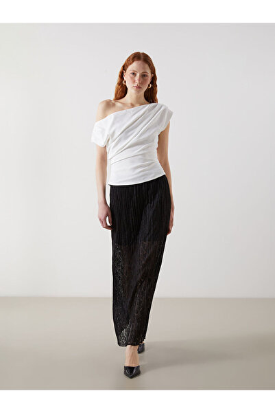 LC Waikiki Mg Trend'En Black Patterned Women's Pleated Skirt with Elastic Waist