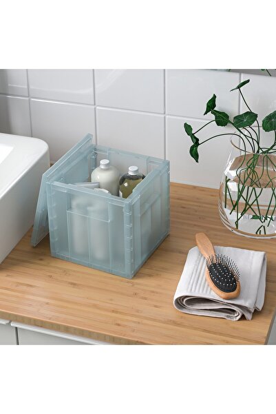 erorex Storage box with lid, transparent grey-blue, 16.5x16.5x16.5 cm