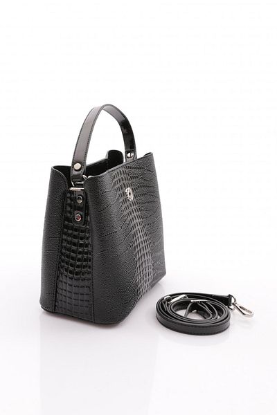 DGN Black Crocodile Women's Bag - Back with Pocket Detail 41653431
