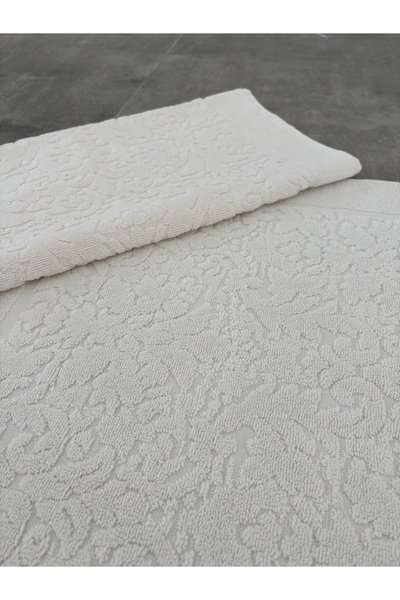 Sevim Набір з 2 м'яких бавовняних рушників для ніг - екрю колір, дамаський візерунок, вологопоглинаючий - 50x70 см