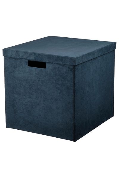 erorex Storage box with lid, velvet dark blue, 32x35x32 cm