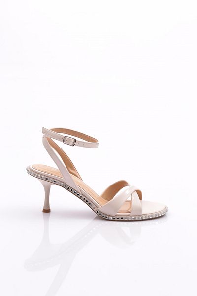 DGN 2416 Pantofi de seara cu toc cu bretele incrucisate de dama Bej