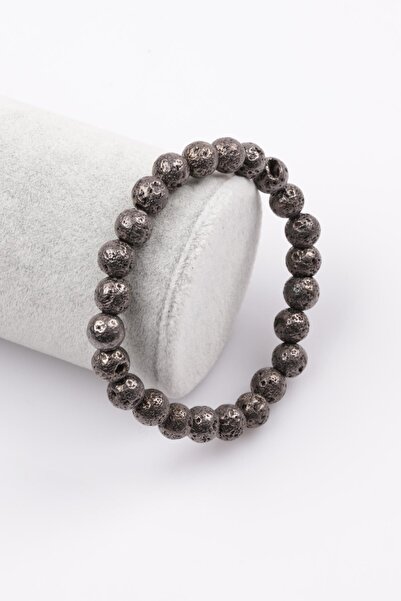 Alibaba Doğaltaş Lava Natural Stone Smoke Colored Bracelet 8 Mm Globe Cut