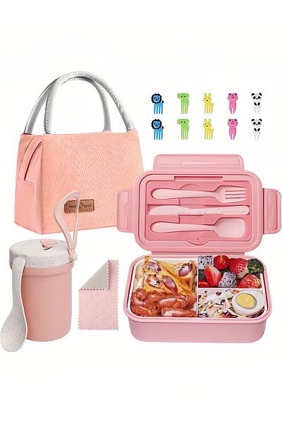 COOYA Bento Lunch Box for Kids,Leak-proof,Lunch Containers with 3 Compartments,Pink