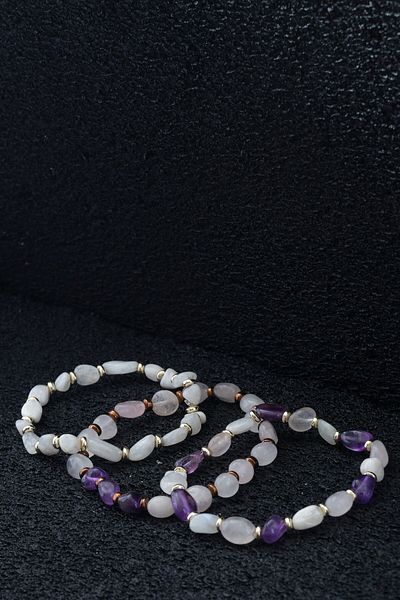 Ssilhoutte Doğaltaş Pink Quartz, Amethyst, Moon Stone, Hematite Combination