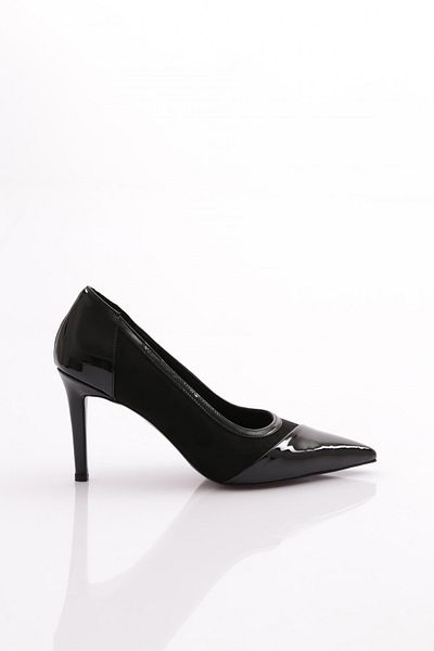 DGN 1062 Pantofi de damă cu toc înalt din piele intoarsa neagra