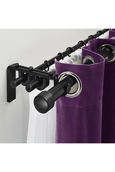 erorex Triple curtain rod combination, black, 210-385 cm
